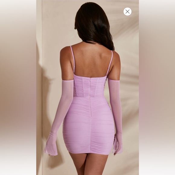 Oh Polly Corset Bustier Bodycon Ruched Fitted Mini Summer Dress in Pinky Lilac - Picture 5 of 14
